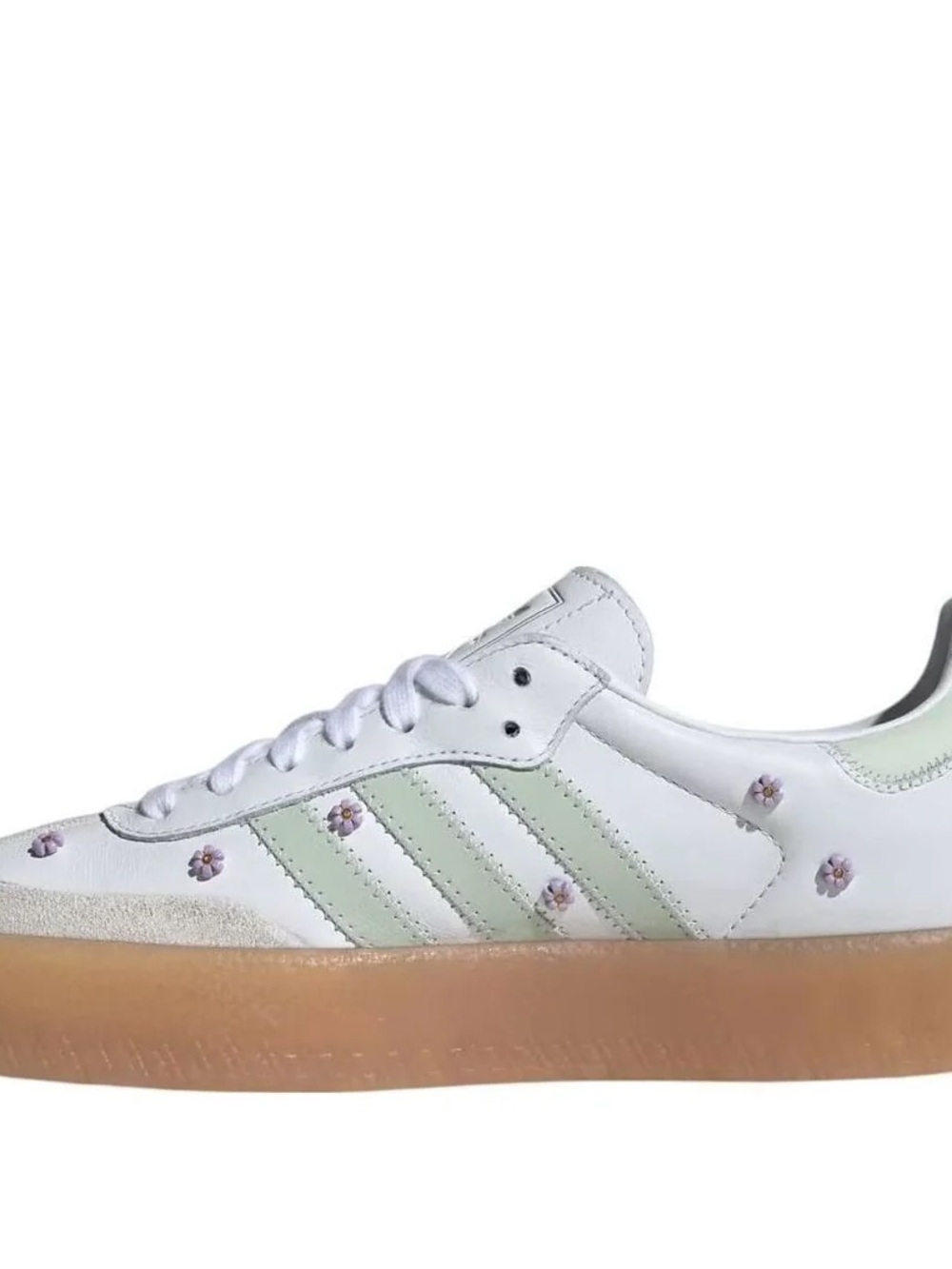 adidas White & Mint Low-Top Sneaker with Purple Floral Accents